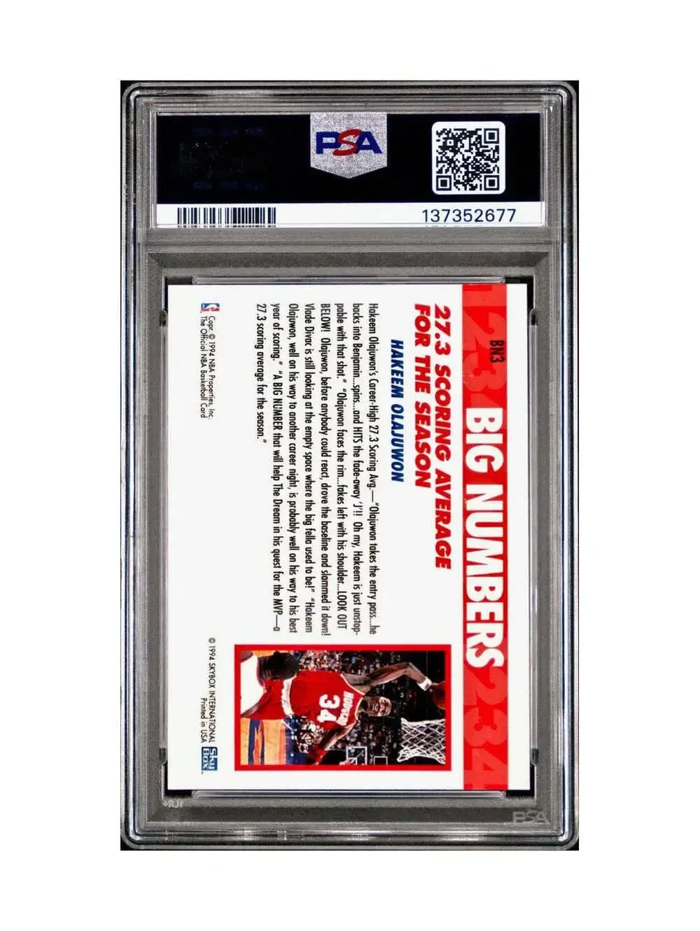 Hakeem Olajuwon 1994 NBA Hoops Big Numbers #BN3 Rainbow PSA 7 NM